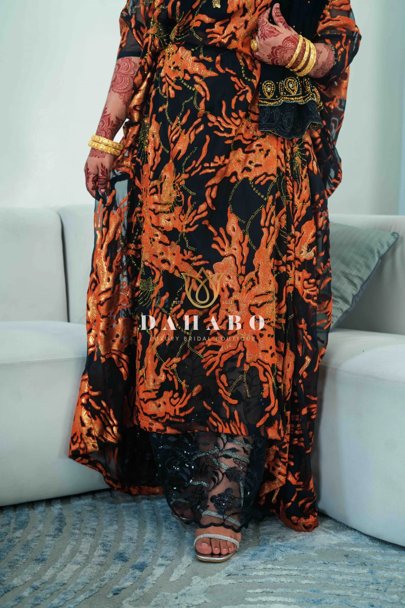 Black & Orange Harir Set