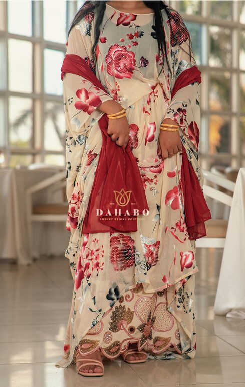 Luxury silk set (cream & maroon)