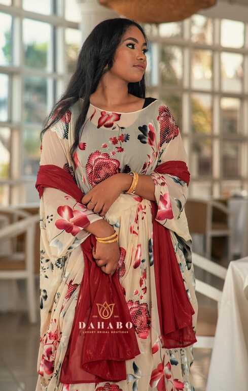 Luxury silk set (cream & maroon)