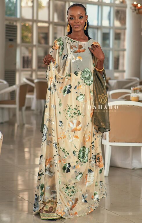 Salwa silk dirac set ( cream - Army green)
