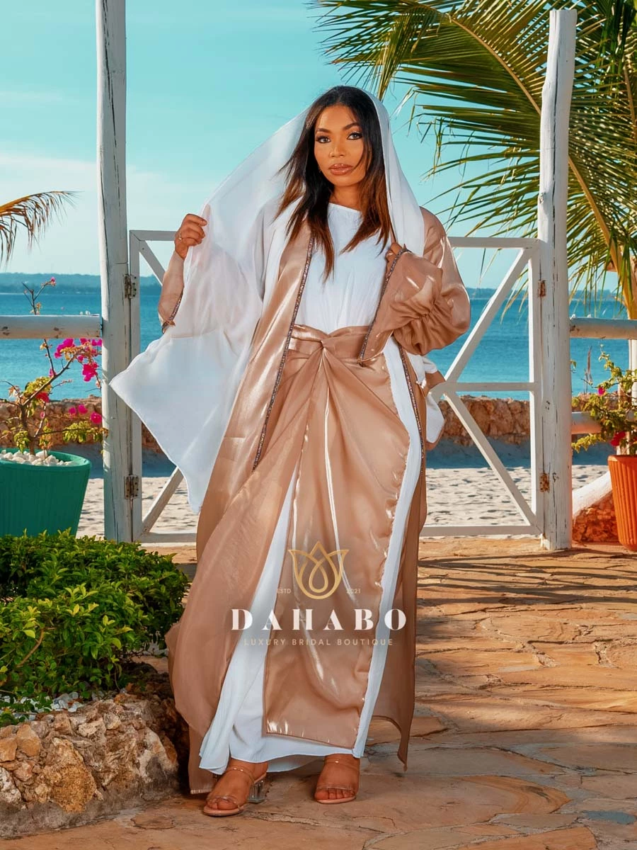 Gold & White Abaya