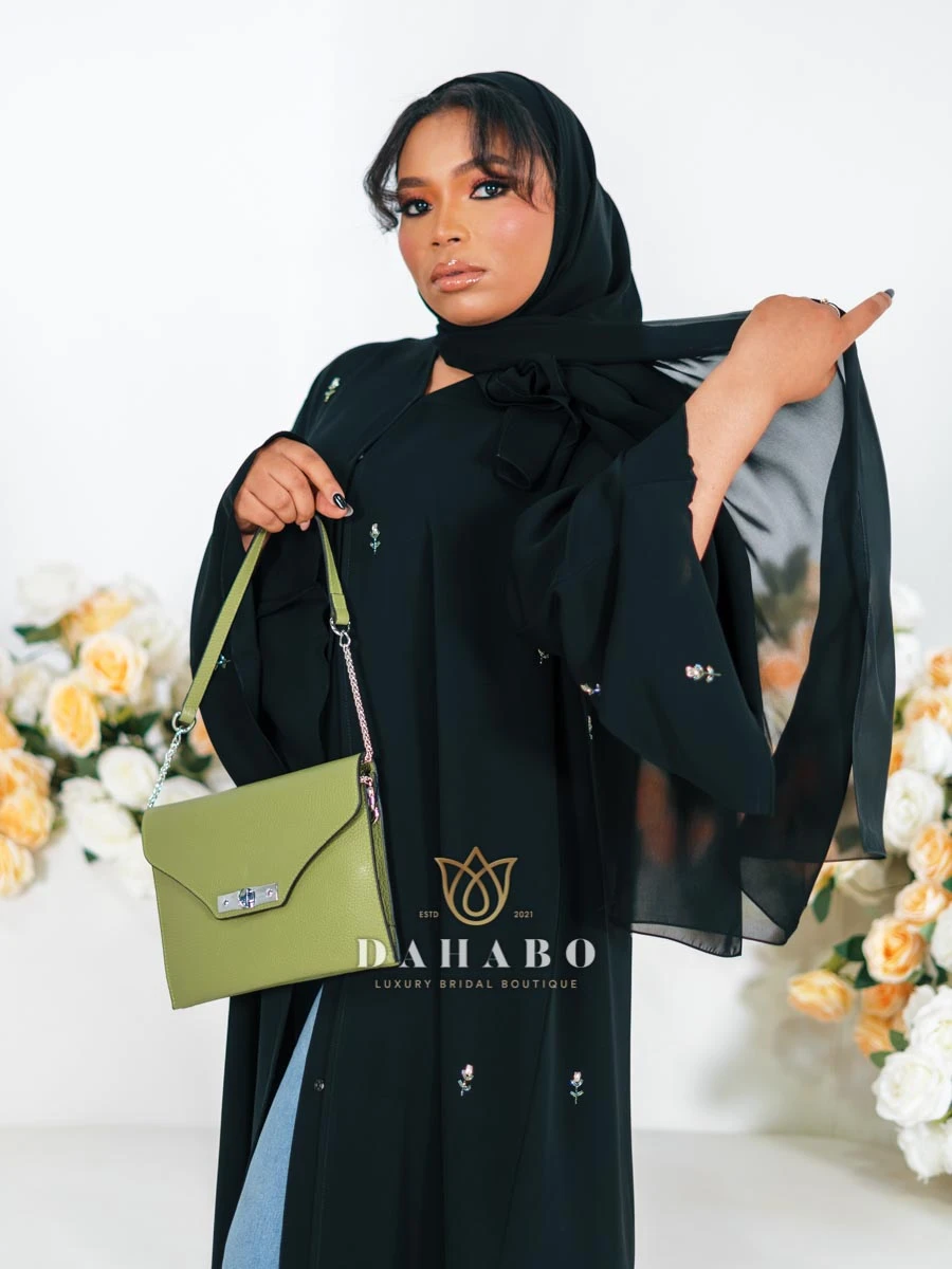 Black Lime Floral Abaya