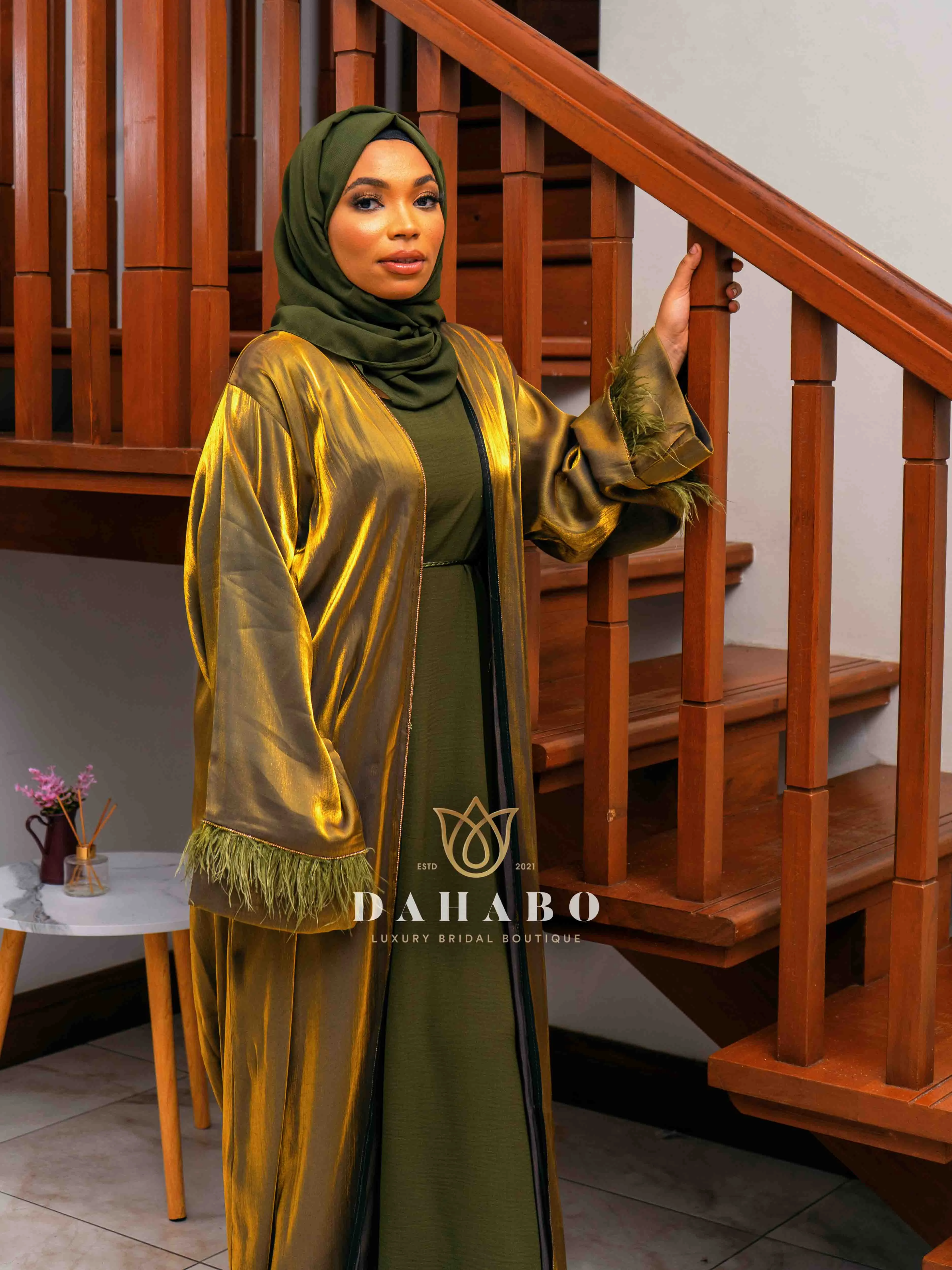 Metallic Green Organza Abaya