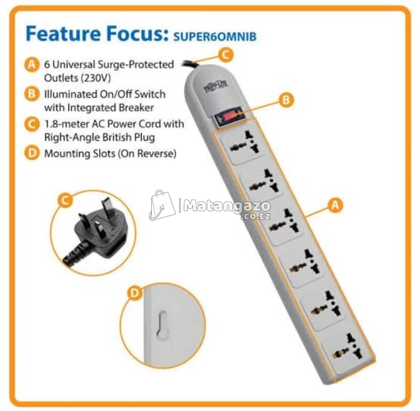 Protect It! 230v 6-universal Outlet Surge Protector