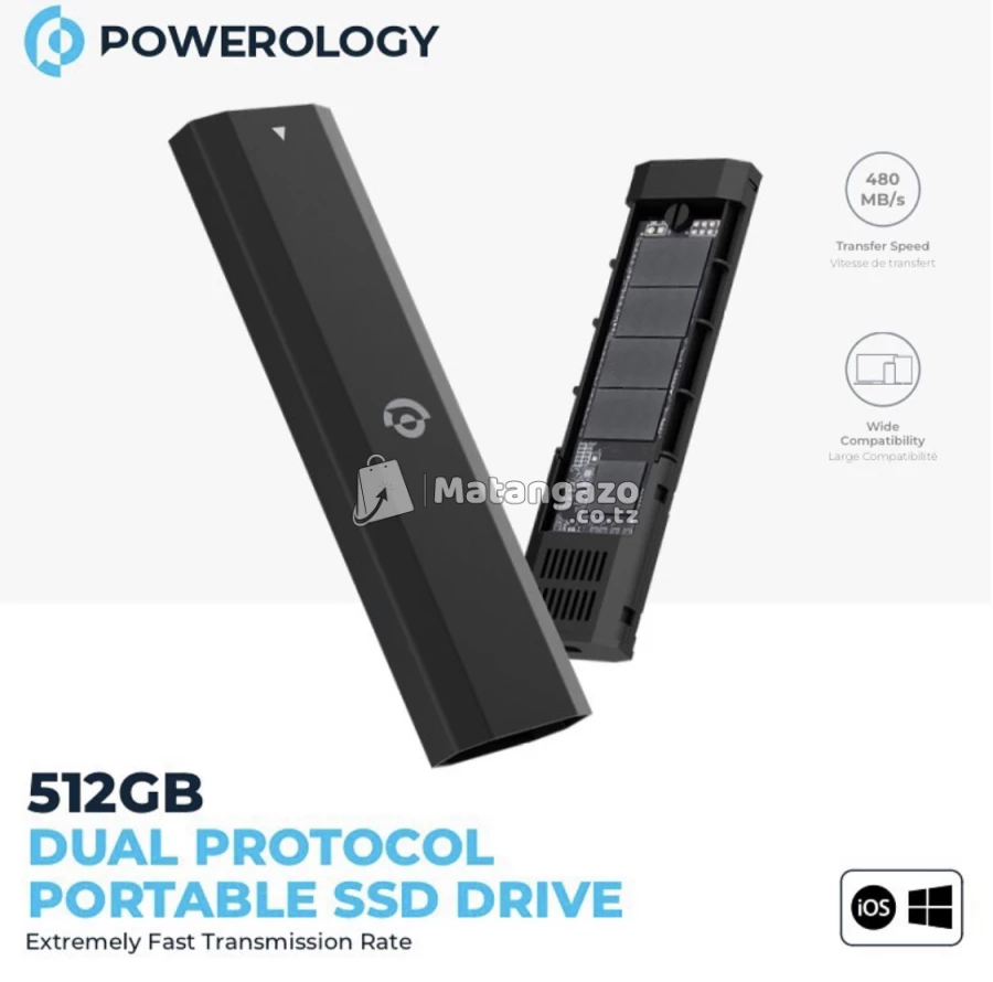 Powerology 512gb Dual Protocol Portable Ssd Drive