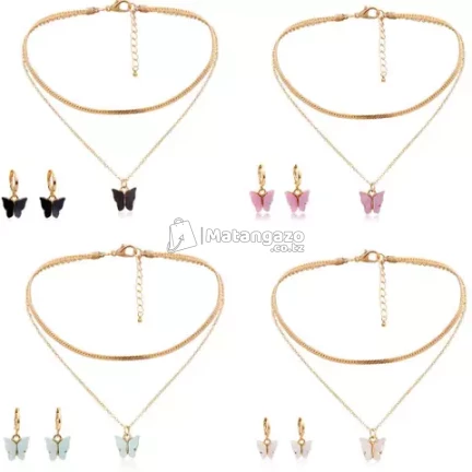 Hot 3pcs butterfly choker sets butterfly necklace jewelry